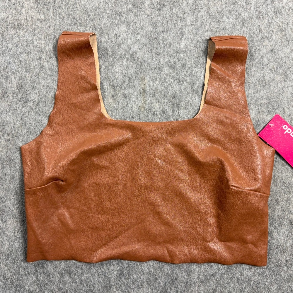 Commando Faux Leather Square Neck Crop Top Cognac Brown SL160 Womens Size Medium